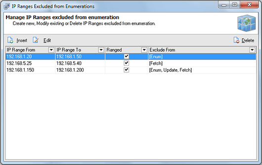 The IP Ranges Excluded from Enumeration dialog