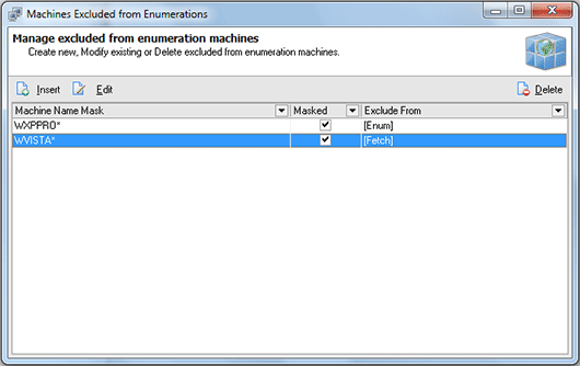 The Machines Excluded from Enumeration dialog