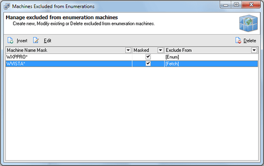 The Machines Excluded from Enumeration dialog The Machines Excluded from Enumeration dialog