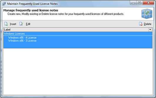 The Maintain Frequently Used Notes dialog