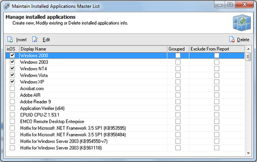 The Maintain Installed Applications Master List dialog The Maintain Installed Applications Master List dialog