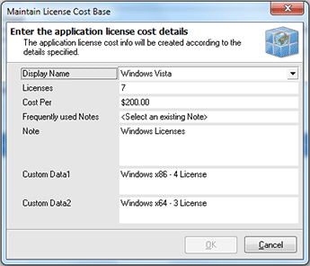 Specifying individual license cost details