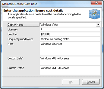 Specifying individual license cost details Specifying individual license cost details