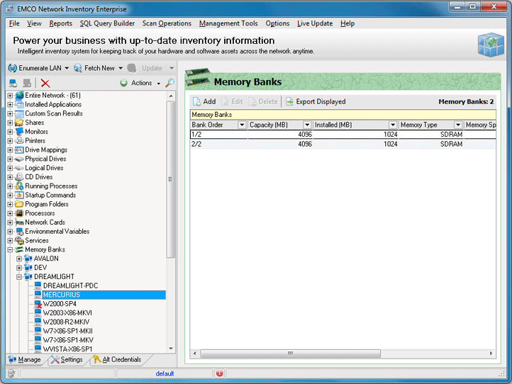 The list of memory banks for the Machine