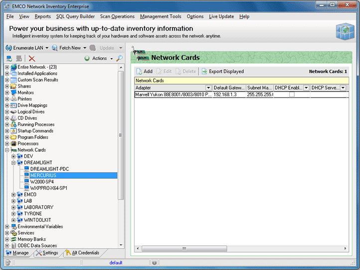 The list of network cards for the Machine The list of network cards for the Machine