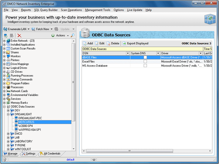 The list of ODBC Data Sources for the Machine The list of ODBC Data Sources for the Machine
