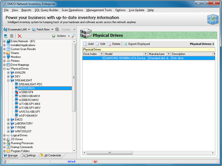 The list of Physical drives for the Machine