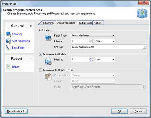 Configuring auto processing options