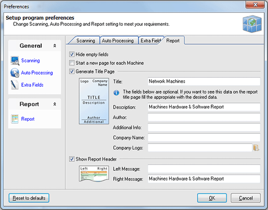 Configuring reports representation