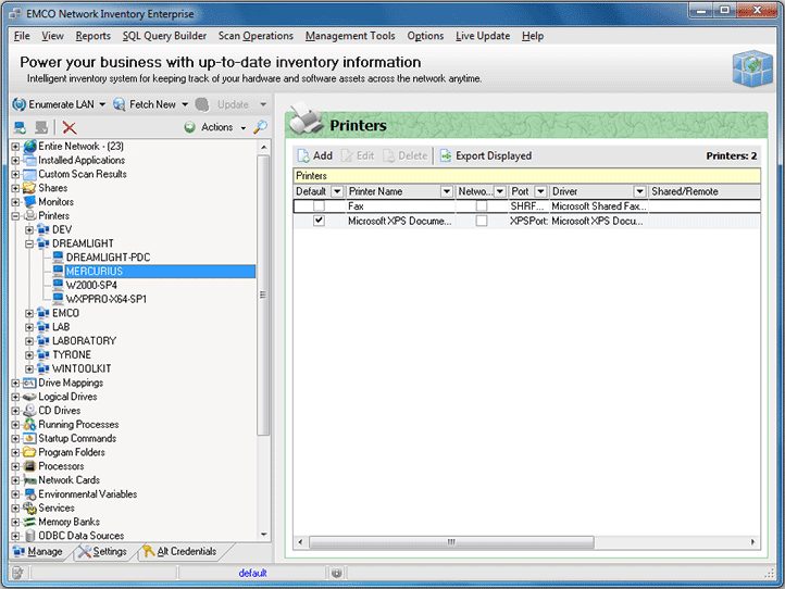 The list of printers for the Machine The list of printers for the Machine