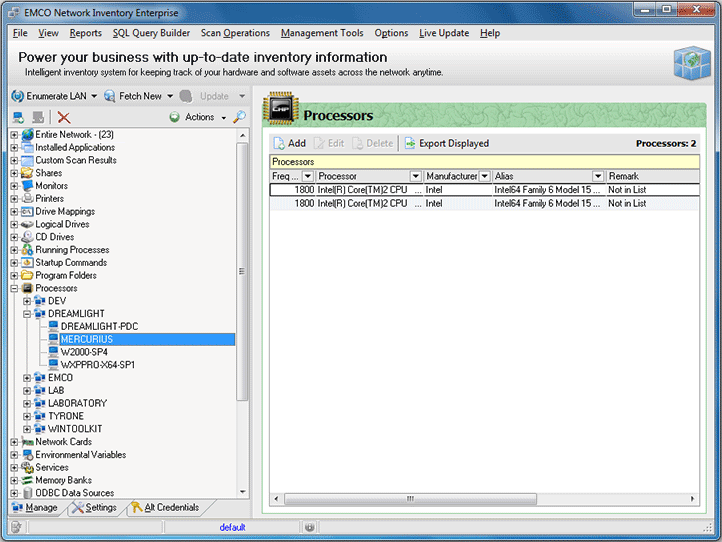The list of processors for the Machine