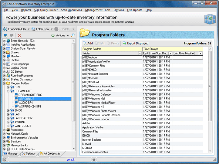 The list of program folders for the Machine The list of program folders for the Machine