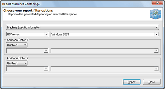 The Report Machines Containing dialog The Report Machines Containing dialog