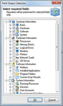 Choosing the inventory data to be included into the generated report Choosing the inventory data to be included into the generated report