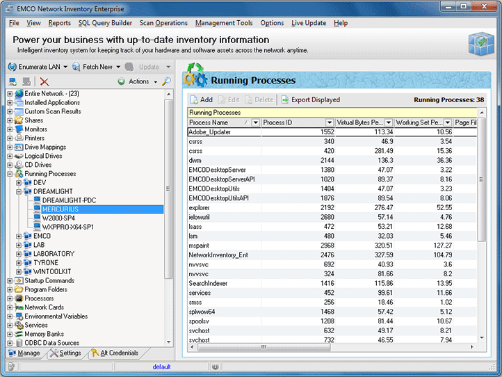 The list of running processes for the Machine