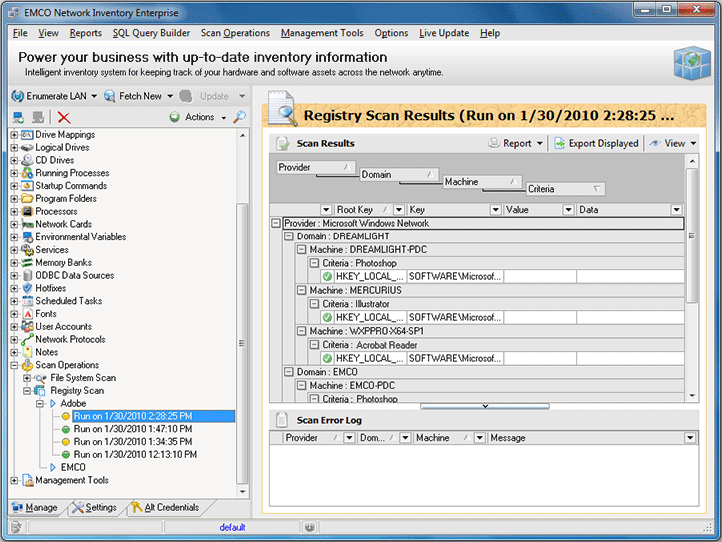 Registry Scan results Registry Scan results