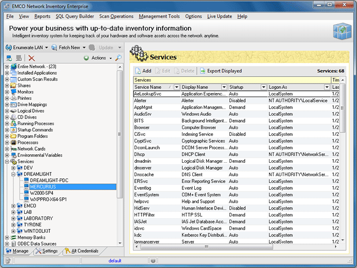 The list of services for the Machine The list of services for the Machine