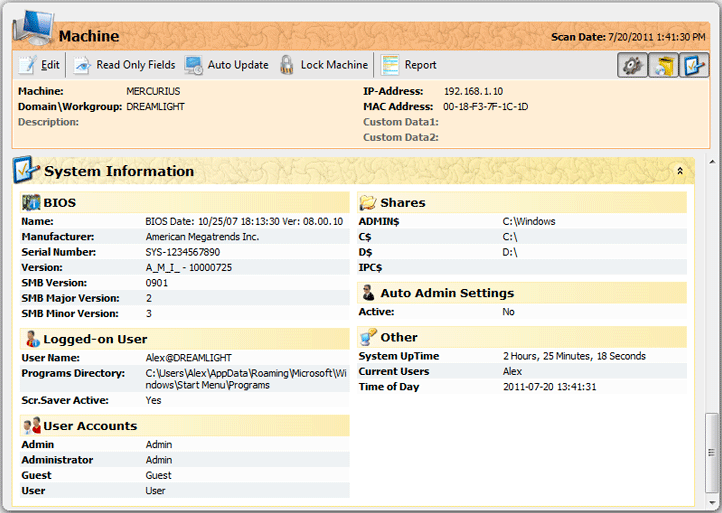 Summary system information about the Machine