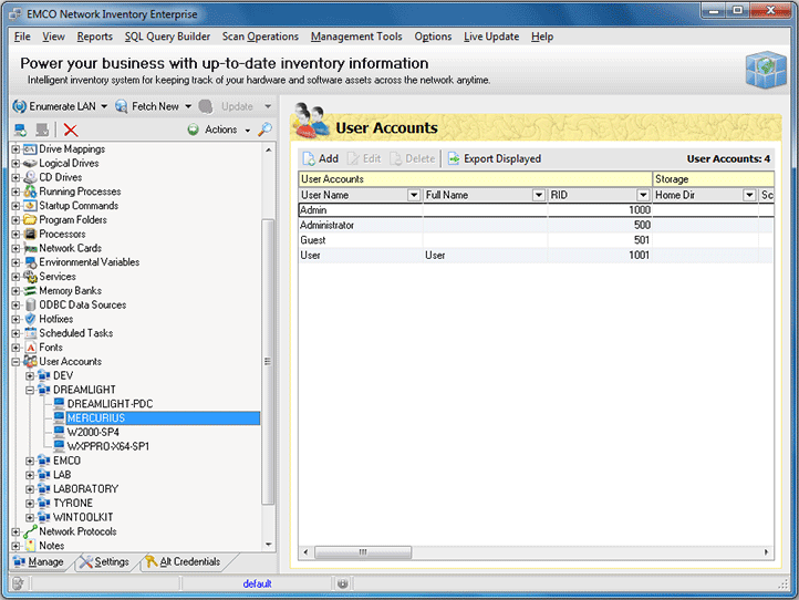 The list of user accounts for the Machine