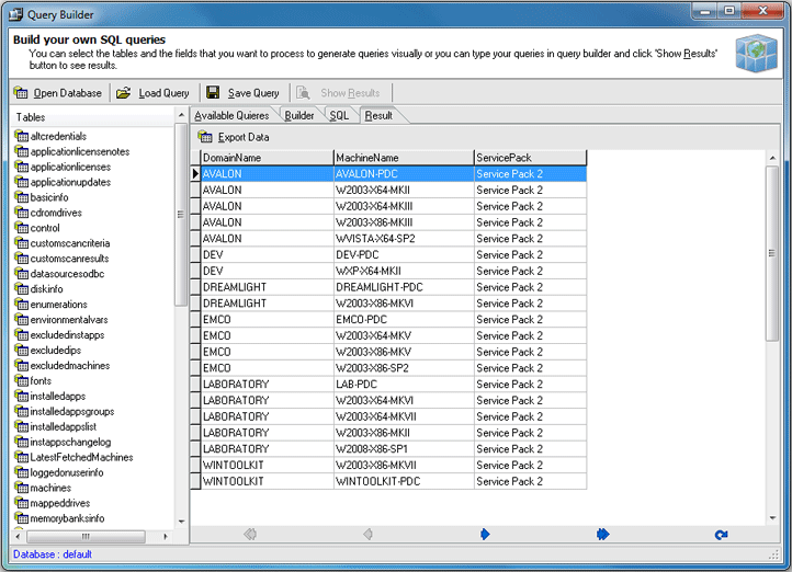 Query execution results Query execution results