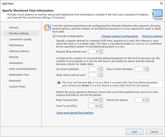 Host settings Host settings