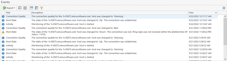 The host events for a single host