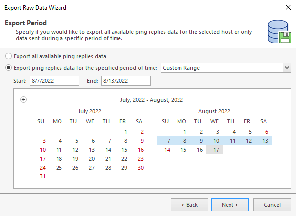 Choosing the raw data export period Choosing the raw data export period