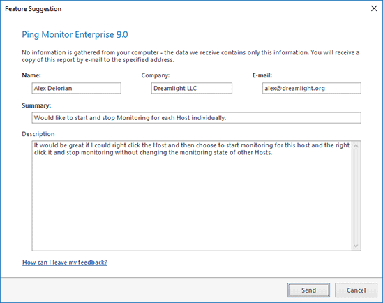 The feature suggestion form