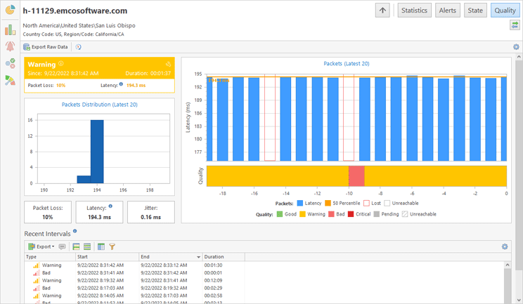 Quality metrics of a host Quality metrics of a host