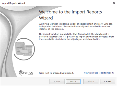 The Import Reports Wizard welcome page