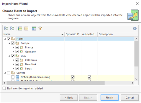 Choosing the hosts to import Choosing the hosts to import