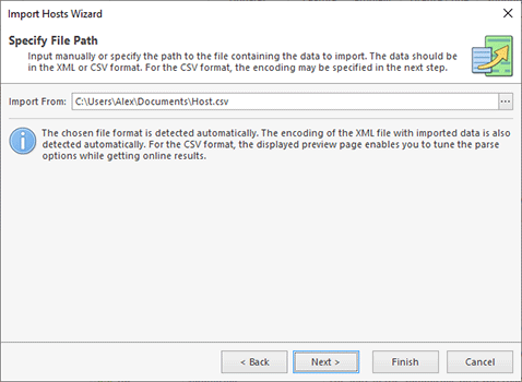 Choosing the import source file Choosing the import source file