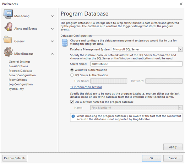 Configuring the Microsoft SQL Server database