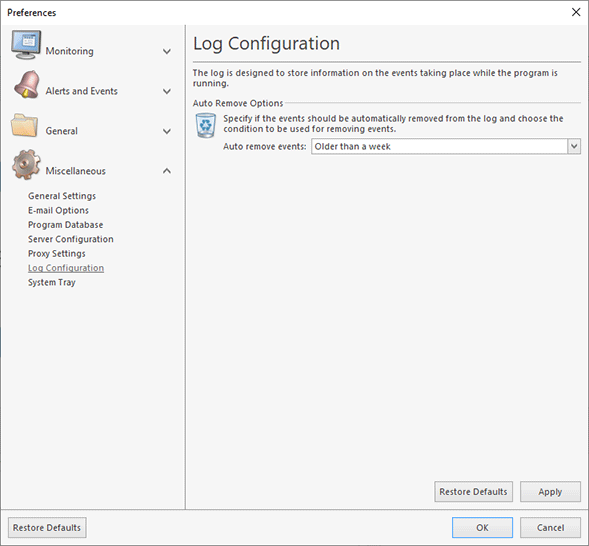 The log configuration