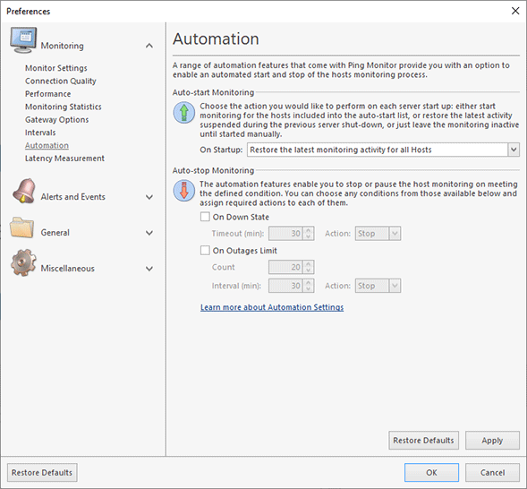 Configuring the automation features