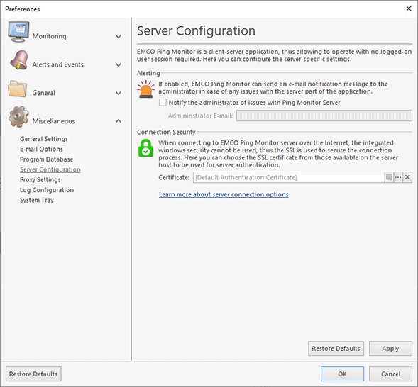 Specifying Server Configuration