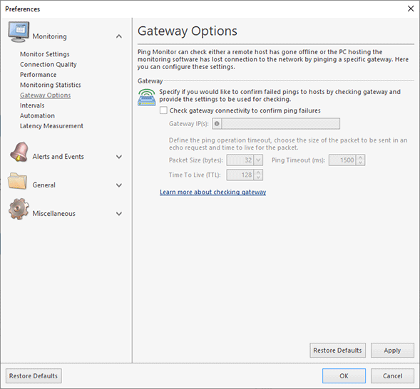 Setting up the gateway options