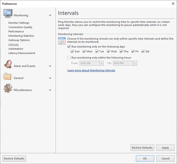 Configuring monitoring intervals