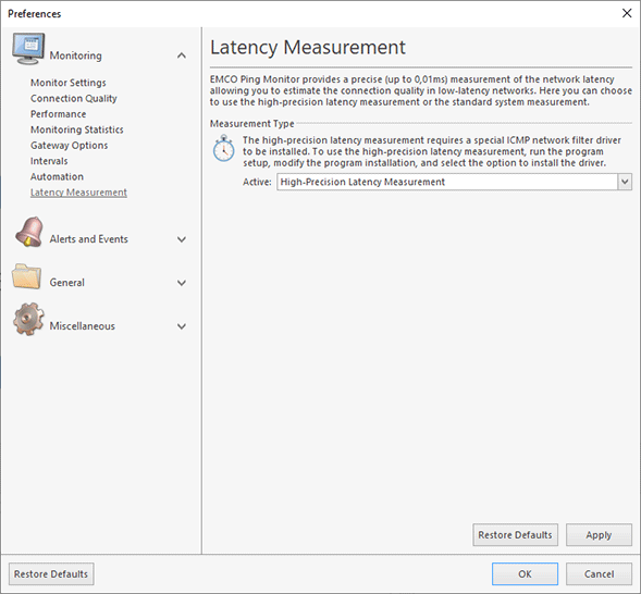 Configuring latency measurement precision