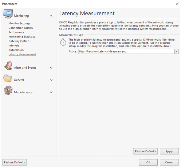 Configuring latency measurement precision Configuring latency measurement precision