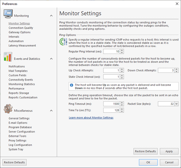 Configuring the Monitor Settings