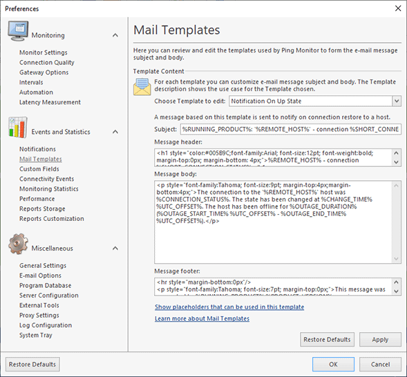 Configuring Mail Templates