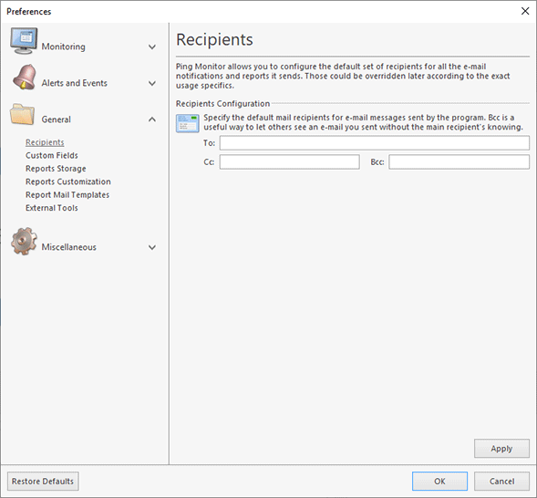 Recipients configuration Recipients configuration
