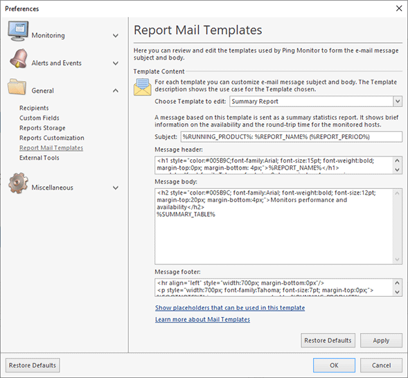 Configuring Report Mail Templates