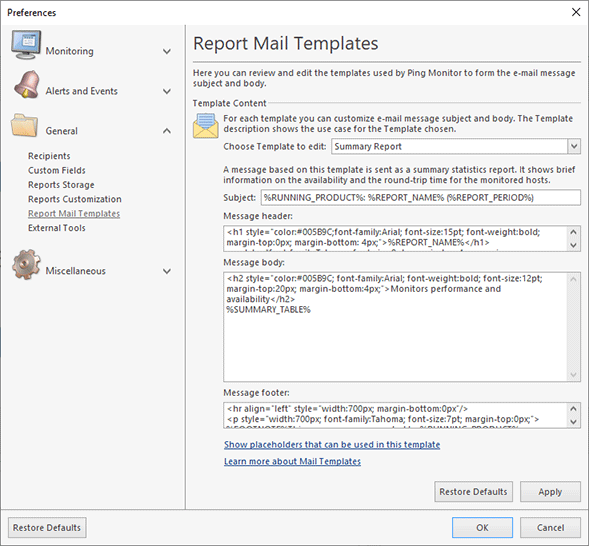 Configuring Report Mail Templates Configuring Report Mail Templates