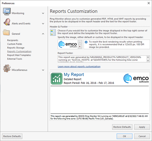 Reports customization