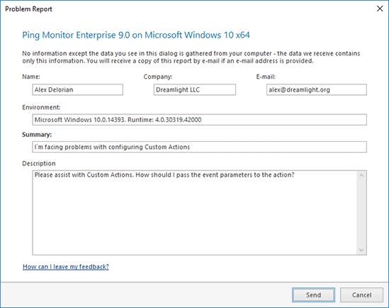 The problem report form The problem report form