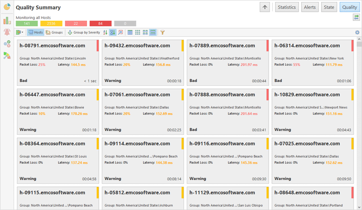 The Quality Summary displaying hosts as tiles