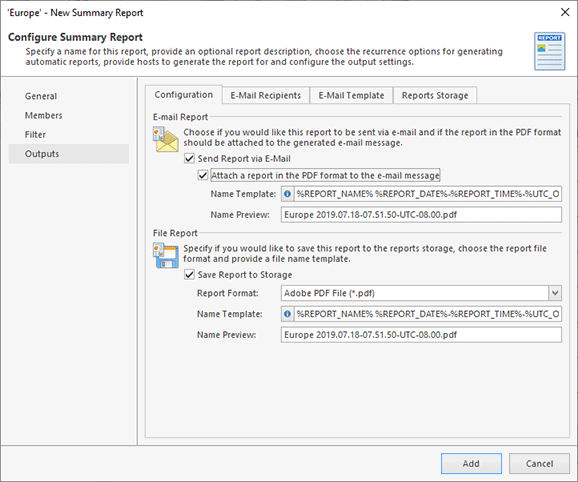 Configuring report outputs