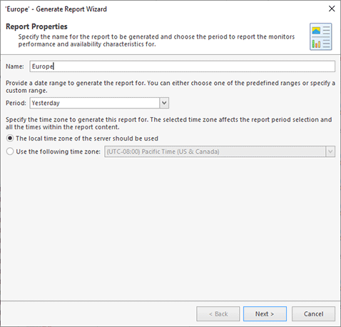 Specifying the report properties